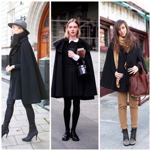 EUC designer black velvet cape & shearling collar